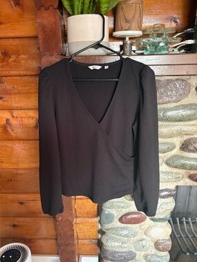 Reitmans Black Textured Long Sleeve Top - Snap Front - Womens Size Medium
